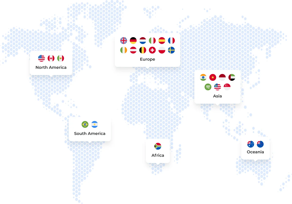World map highlighting Prime Insights active markets