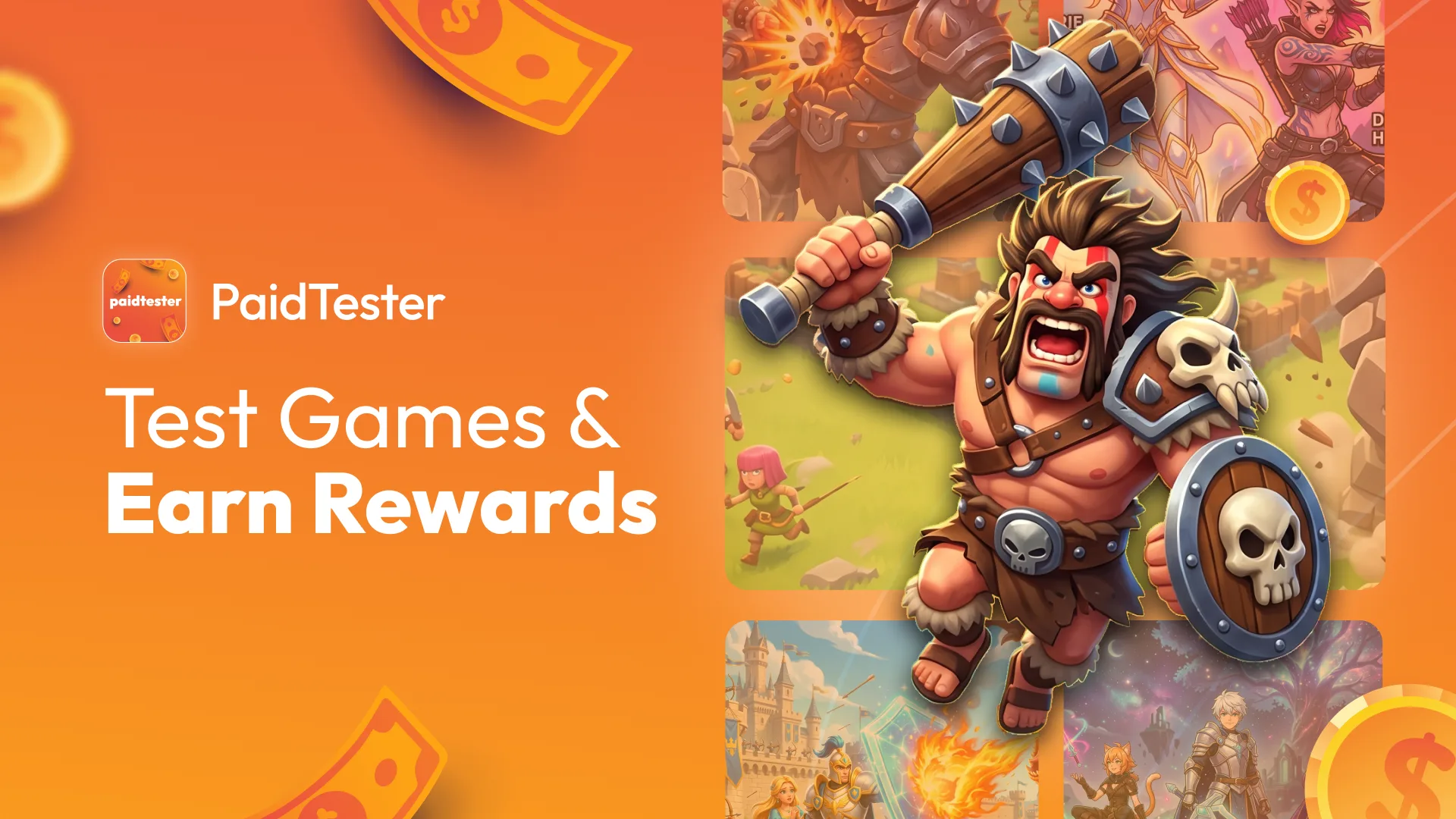 Paid Tester promotional art: test games and earn rewards