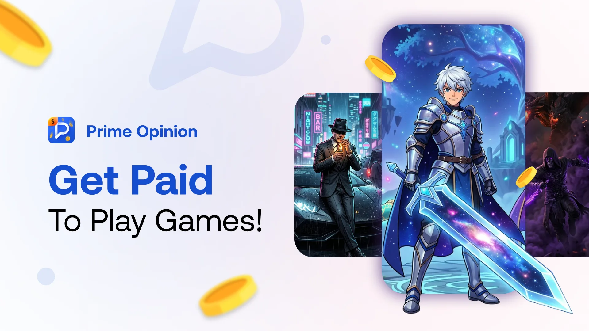 Prime Opinion promotional art: get paid to play games