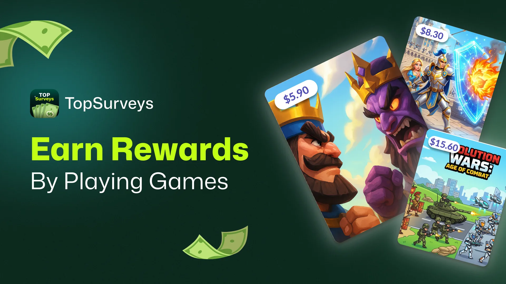 TopSurveys promotional art: earn rewards by playing games